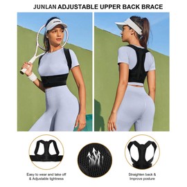 Junlan Posture Corrector Shoulders Orthopedic Lumbar for Men and Women Straight Support for Straight Back and Stretching Shoulder Strap (Black, M-L)