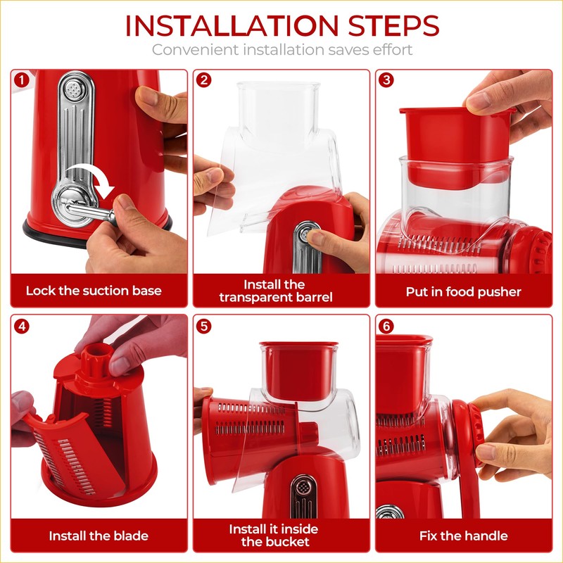 SUSTEAS Rotary Cheese Grater with Handle - Vegetable Shredder with