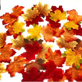 Aliotech 250PCS Multicolor Color Artificial Maple Leaves Fall Leaves for Art Scrapbooking Weddings House Decorations Props Crafts Christmas Party Thanksgiving Day(3.1 inch)