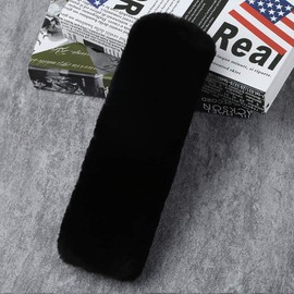 OGLAND Genuine Sheepskin Soft Fuzzy Car Seat Belt Cover Pad, Comfy Fluffy Seatbelt Covers for Shoulder Pad Neck Cushion Protector Car Accessories Woman Man Girl(1Pcs/Black)