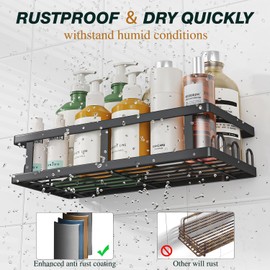 Youvip Shower Caddy Adhesive,No Drill Bathroom Organizer,Large Capacity Rustproof Shelves for Inside Shower,Bathroom Organizers and Storage,Black