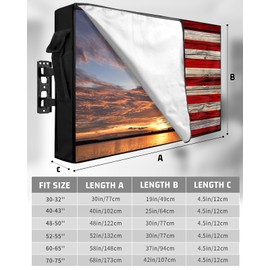 Lsrtoss American Flag Outdoor TV Cover 70-75 Inch Weatherproof, Vintage Wood Enclosure With Zipper & Roll Up Front Flap, Red Striped Blue Star Waterproof for Outside Flat Screen