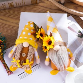 Eysinyge Sunflower Gnome Plush Decorations, 10.2 Inch, Yellow, Ideal for Kitchen, Tiered Tray Display Fall Decor, 2-Pack Set for Spring Summer Autumn Home Decor