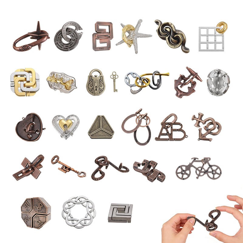 26 Pcs Metal Brain Teaser Puzzles Assortment Adults Difficult Magic