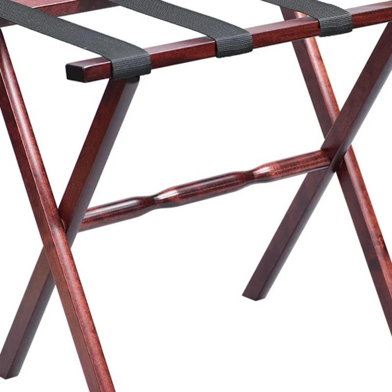 Homeroots Hotel Cherry Mahogany Folding Luggage Rack With Black Straps