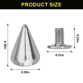 100 Pairs Cone Spikes Screwback Studs,Metal Bullet Cone Spikes, 7x10mm Metal Spikes Studs, for Punk Rock Style Clothing Belt Shoe Bag Dog Collar DIY Leather Crafts,Silver