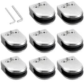Kamtop Stainless Steel Glass Clamp 8 x Glass Clamp Holder 304 Stainless Steel Clamp Holder Glass Holder Terrain Flat Connection Glass Clip Size M for 9-10 mm Glass