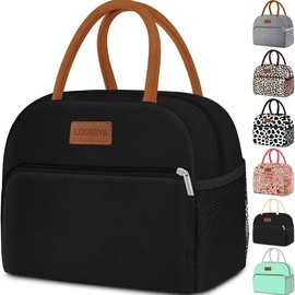 Coobiiya Cute Large Capacity Reusable Leakproof Insulated Cooler Lunch Bag for Women and Men Lunch Box for Work/Office/Picnic/Travel/School lunch bag - Color: Black