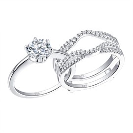 Wuziwen Round Cz Engagement Wedding Ring Set for Women Sterling Silver Guard Ring enhancer Size 5-10 (Silver, 6.5)
