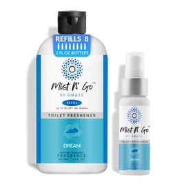 Mist N' Go by OMAZE Bathroom Odor Spray for Toilet Spray Refill Bottle - Multitasking Toilet Spray - Bathroom Spray Odor Eliminator for Strong Odors | Dream, 16oz + 2oz