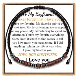 JoycuFF Gifts for Boyfriend Morse Code Bracelets Unique Gifts for Birthday Anniversary Thanksgiving Day Christmas To My Boyfriend Wrap Strand String Wood Bracelet