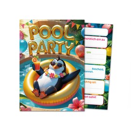 12 Invitation Cards with 12 Envelopes for Children's Birthday Party Swimming Pool Party Penguin Girls Boys Children Invitations Birthday Invitations Kids