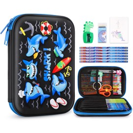homicozy Pencil Case for Boys,Cool Shark Stationery Set for Kids,3D EVA School Pencil Box Organizer with Compartment,School Supplies for Kids Back to School Gifts