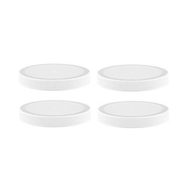 Aquanation 110mm Food Grade Safe Plastic (PP) White Ribbed (Matte Top) Canning Lids Fermenting Wide Mouth Glass Jar Plastic Container Caps with Pressure Sensitive Liner Made in USA (4)