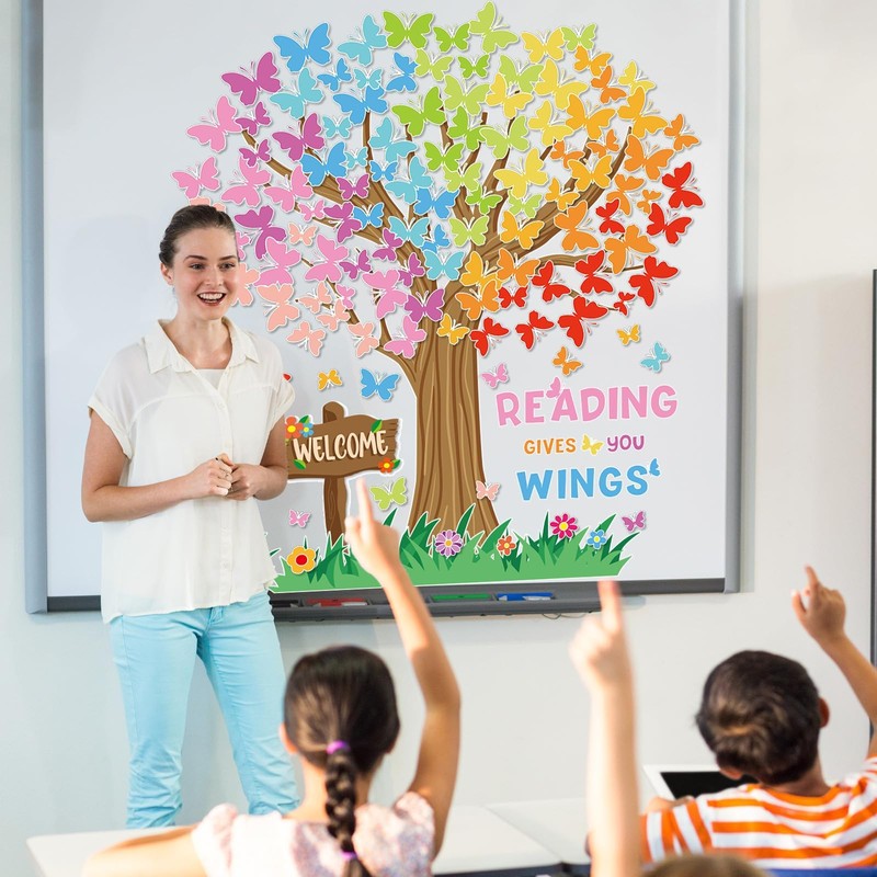 Justforjoyful 148Pcs Tree Classroom Bulletin Board Decor Reading Gives You