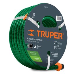 TRUPER MAN-20X1/2RE 1/2" Reinforced Hoses, 3-Ply, Plastic Fittings 66Ft (20m)