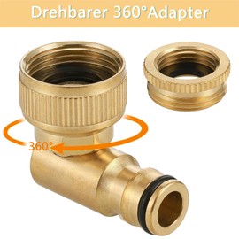 Brass Tap Connector 1/2 Inch and 3/4 Inch, Rotatable Hose Connection 360°, Garden Outdoor Hose Tap Adapter, Suitable for Garden Hoses, Watering Devices, Taps