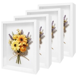 4 Pack 8"x 10" Shadow Boxes Frame Display Cases Wooden Deep Shadowbox for Photos Dried Flowers Baby Pet Wedding Collectible Frames for Wall Tabletop (White)