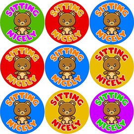 144 Sitting Nicely Bear Themed 30mm Reward Stickers for School Teachers Parents