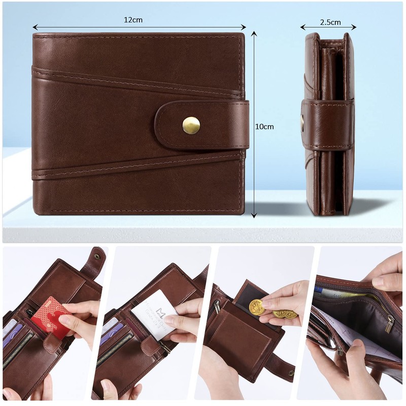 GSG Men's Wallets Cowhide Leather Multi-Functional RFID Blocking Wallet with