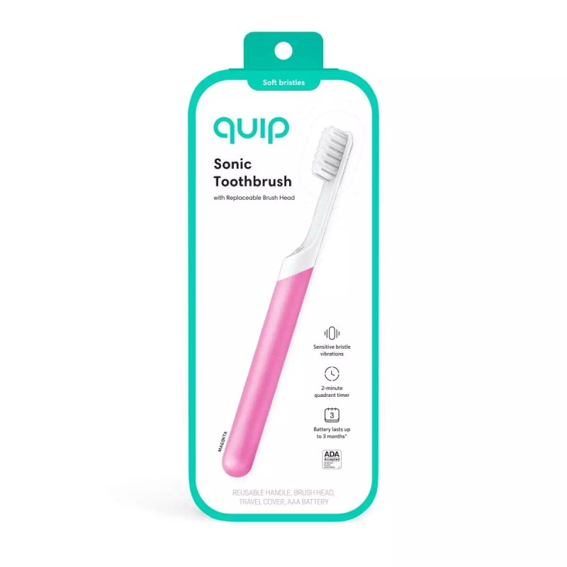 quip Electric Toothbrush, Built-In Timer + Travel Case, Magenta Plastic
