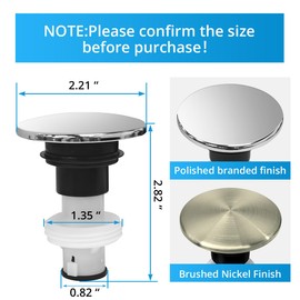 LukeTarp Polished Chrome 972098A Bathroom Sink Push & Seal Pop Up Drain Stopper Assembly,Part number is 35338-06XX,Sealed and Durable