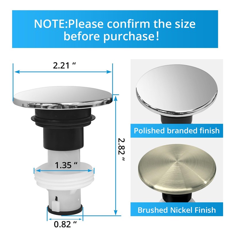 LukeTarp Polished Chrome 972098A Bathroom Sink Push & Seal Pop