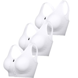 DODOING Zip Front Sports Bra Post Surgery Bra Yoga Bra Workout Fitness Activewear Racerback Padded Bras for Women-3PCS