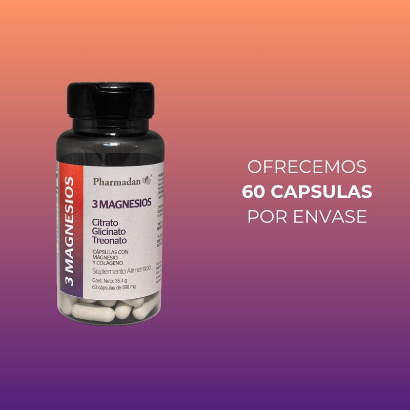 Pharmadan, 3 Magnesios Blend Premium, 60 cápsulas, Citrato, Glicinato y