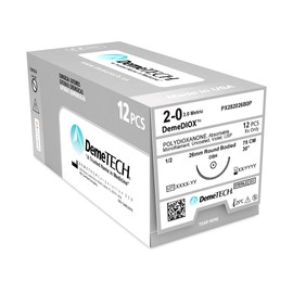 DemeDIOX Synthetic Absorbable Polydioxanone Monofilament Suture, DSH, 26mm, 1/2 Circle, Round Bodied Needle, USP Size 2-0, 30 inches, (75cm), Violet