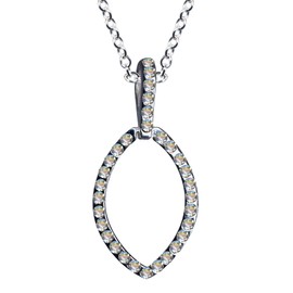 Art Nouveau Youth Style Art Nouveau Oval Circle Silver Chain + Silver Pendant Necklace Genuine 925 Sterling Silver Zirconia Crystals Rhinestone Clear White Beautiful Love Pendant 54072