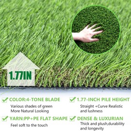 Petgrow Luxurious Artificial Grass Realistic Turf 2 X 23 Feet,1.57 Inch Pile Height Ultrathick Indoor/Outdoor Dog Fake Faux Grass,Synthetic Grass Rug Garden Landscape Patio,Drainage Holes