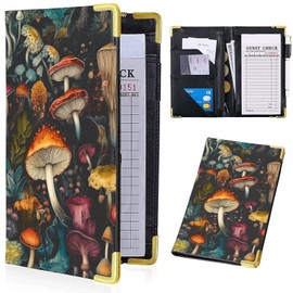 Various Mushroom Types Server Books for Bartender Waitress-Tropical Floral PU Leather Waiter Book Wallet with Zipper Pocket,Autumn Mushroom Waitress Book&Waitstaff Organizer Fit Server Apron(Colorful)