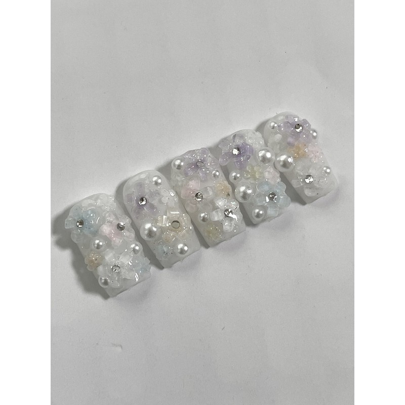 Pastel Flower Handmade Nail Tips - Ballerina / 파스텔플라워 수제네일팁