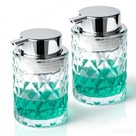 Bathroom Glass Soap Dispenser with Durable Rust-Proof Plastic Liquid Pump Hand Lotion Dispenser Antislip Shampoo Kitchen 10oz 2 Pack