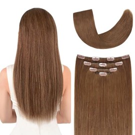 Silky Straight Remy Hairpieces Clip on 50grams Ash Brown 12inch Hair Extensions 4pieces clip in Human Hair for Women