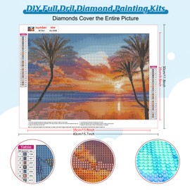 BOWETILE 5D Diamond Painting Pictures Landscape, Beach Diamond Painting Set for Adults and Children, Complete DIY Diamond Art Painting Embroidery Set for Cross Stitch Pictures, Home Decor, 40 x 30 cm