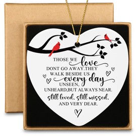 Those We Love Don't Go Away Sympathy Gifts for Loss of Loved One Ceramic Heart Ornament Bereavement Gift for Loss of Mom Dad Family Red Cardinal Memorial Ornament for Christmas Tree