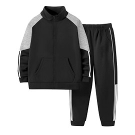 NECIOUS Boys Clothes Size 8 7 Kids Boys Fall Outfits 2 Piece Winter Black Long Sleeve Sweatshirt Jacket and Athletic Sweatpants Clothing Sets