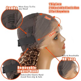 13x4 Deep Wave Lace Front Wigs Human Hair Pre Plucked 4/27 Ombre Brazilian Wet and Wavy Human Hair Wigs 180% Density Glueless Curly Lace Frontal Wigs Human Hair 20 inch