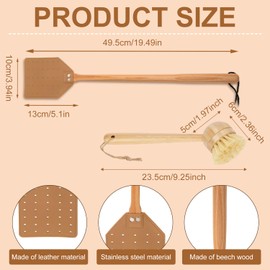 Leather Fly Swatter, Heavy Duty Flyswatter with Cleaning Brush Large Long Wooden Handle Portable Manual Fly Swat Wood Racket Hollow Wasp Bee Swatter for Home Indoor Outdoor (Brown)