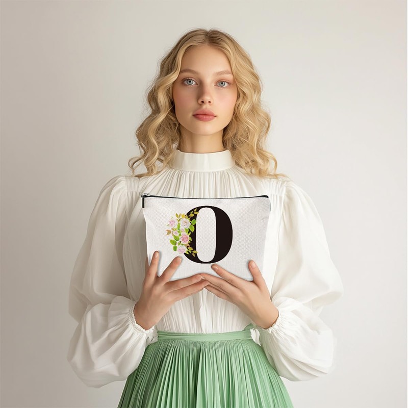 Rose Letter Initial O Makeup Bags for Women Lined Monogram