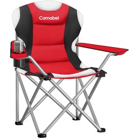 Camabel Folding Camping Chairs 400 LBS Oversized Heavy Duty Padded Beach Chair Portable Outdoor Lawn Chairs with Cup Holder Carry Bag for Sporting Hiking Picnics Fishing Red