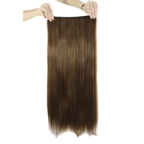 MapofBeauty Beautiful Mixed Color Long Straight 5 Clip Hair Extension (Off Black+Dark Blonde) (Light Brown)