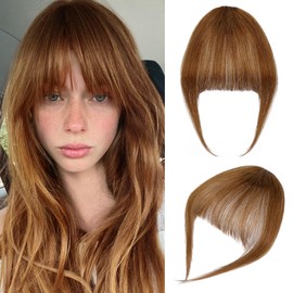 Wodelanle Bangs Hair Clip in Bangs Real Human Hair Clip on Wispy Bangs Fringe with Temples Hairpieces Fake Front Bangs Extensions for Women Light Brown