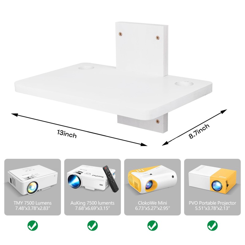Solid Wood White Mini Projector Mount and Wall Holder -