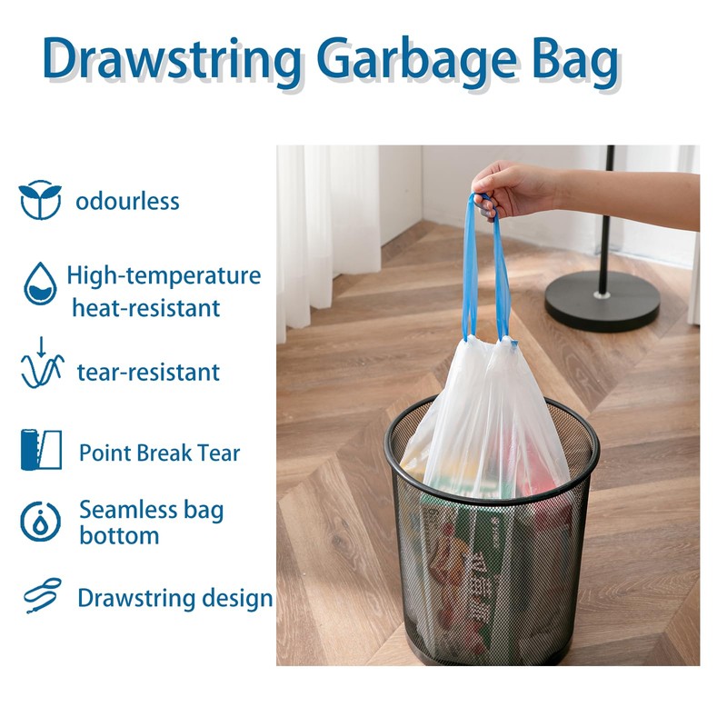 Garbage Bags, Small Drawstring Bin Bags 12L 45x50CM 75 PCS
