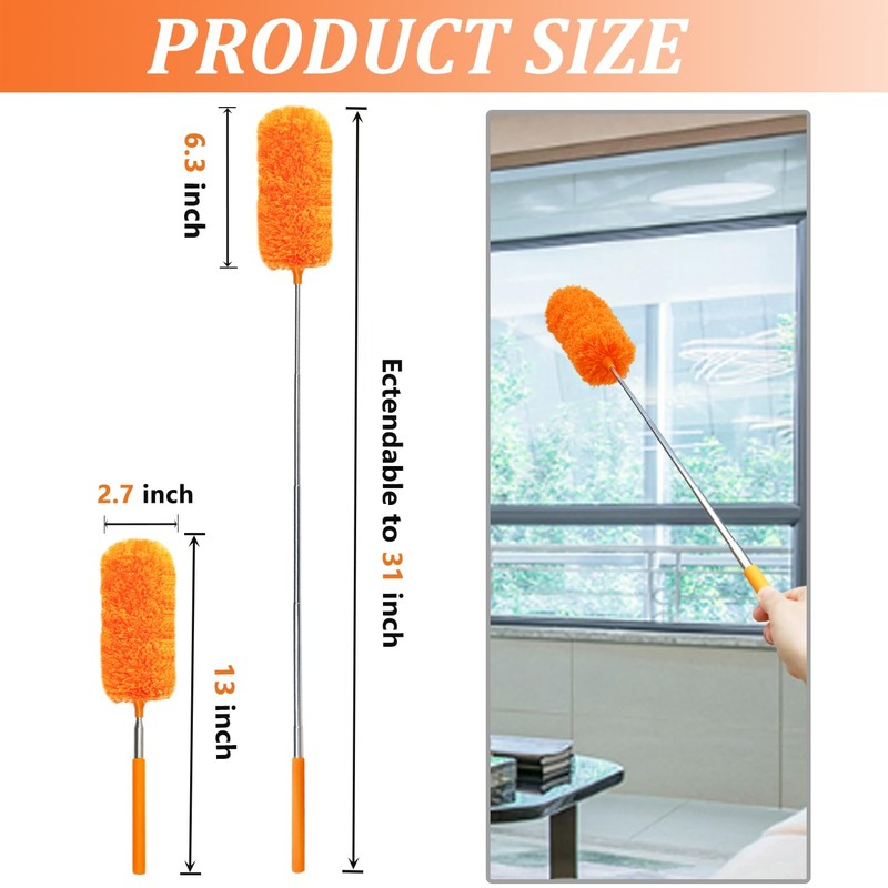 4 Pack Microfiber Feather Duster, with Extendable Pole and Bendable