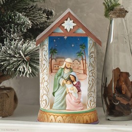 Enesco Jim Shore Heartwood Creek Holy Family Diorama Lit Figurine, 5.51 Inch, Multicolor