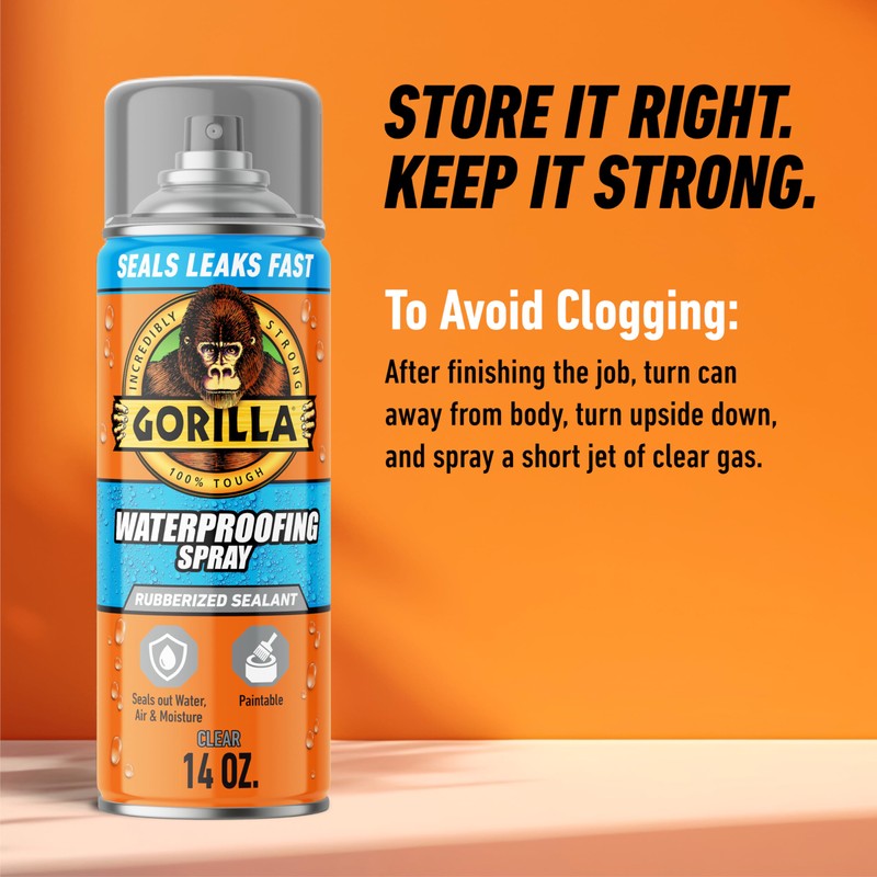 Gorilla Waterproof Patch & Seal Rubberized Sealant Spray, Crystal Clear,